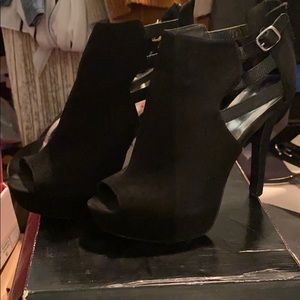 All black, suede stiletto heels